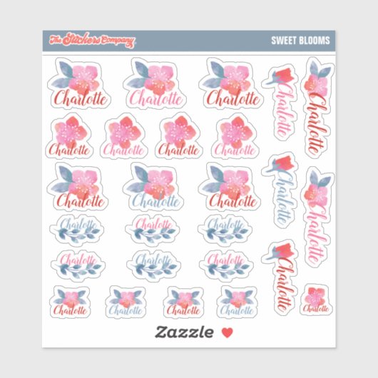 Waterverf Bloemen Aangepaste naamlabels | School Sticker (Vel)