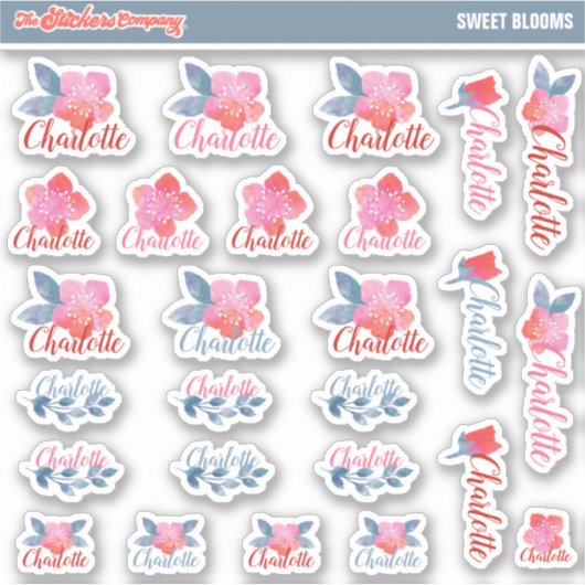 Waterverf Bloemen Aangepaste naamlabels | School Sticker (Voorkant)