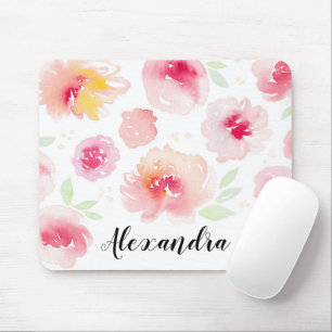 Waterverf bloemen Aangepaste scriptnaam Mousepad Muismat