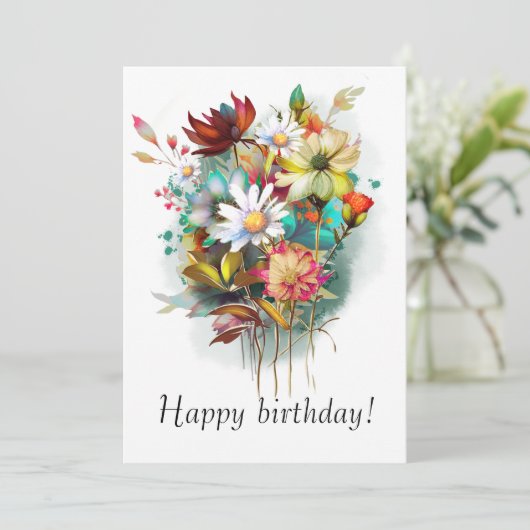 Waterverf  bloemen aankondiging (Staand voorkant)