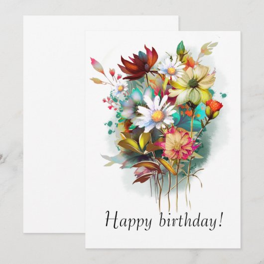 Waterverf  bloemen aankondiging (Voorkant / Achterkant)