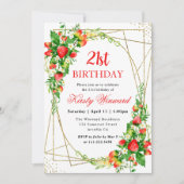 Waterverf Bloemen Aardbeien Lijst 21e Verjaardag Kaart (Voorkant)