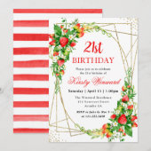 Waterverf Bloemen Aardbeien Lijst 21e Verjaardag Kaart (Voorkant / Achterkant)