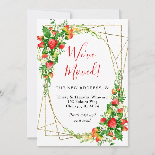 Waterverf Bloemen Aardbeien Lijst We hebben verpla Aankondiging (Voorkant)