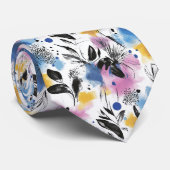 Waterverf Bloemen Abstract Patroon (13) Stropdas (Opgerold)