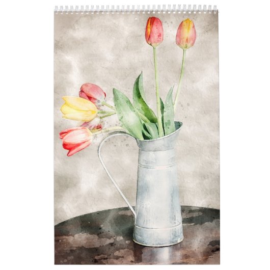 Waterverf bloemen agenda kalender (Hoes)