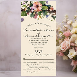 Waterverf bloemen, All in One Wedding Invite. All In One Uitnodiging