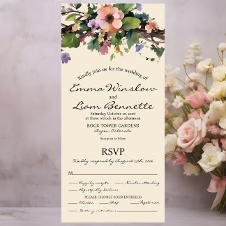 Waterverf bloemen, All in One Wedding Invite. Uitnodiging