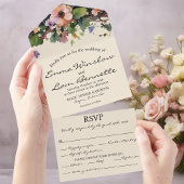 Waterverf bloemen, All in One Wedding Invite. Uitnodiging