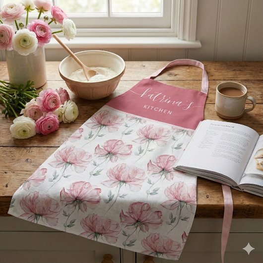 Waterverf bloemen all-over print schort