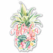 Waterverf Bloemen Ananas Fruit Aloha Sticker (Voorkant)