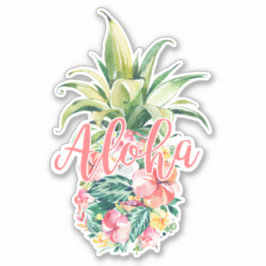 Waterverf Bloemen Ananas Fruit Aloha Sticker