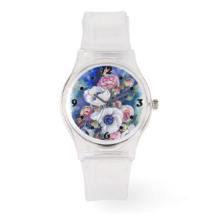 Waterverf bloemen anemone rozen illustratie flow horloge