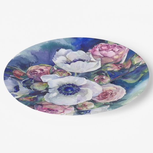 Waterverf bloemen anemone rozen illustratie flow papieren bordje (Gekanteld)
