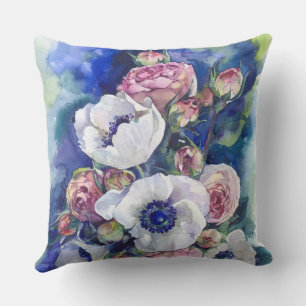 Waterverf bloemen anemoon rozen illustratie stroom kussen