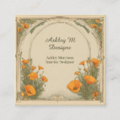  Waterverf Bloemen Art Nouveau Poppies Vierkante Visitekaartje (Voorkant)