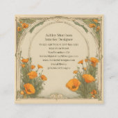  Waterverf Bloemen Art Nouveau Poppies Vierkante Visitekaartje (Achterkant)