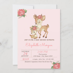 Waterverf Bloemen Baby Herten Baby shower Kaart