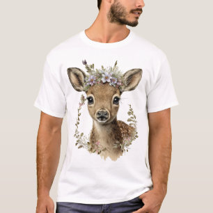 Waterverf Bloemen Baby Herten Schattige T-shirt