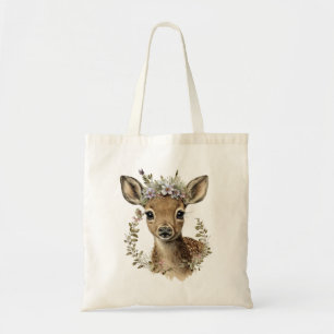 Waterverf Bloemen Baby Herten Schattige Tote Bag