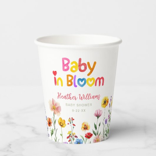 Waterverf Bloemen Baby in Bloom Baby shower Cups Papieren Bekers (Achterkant)