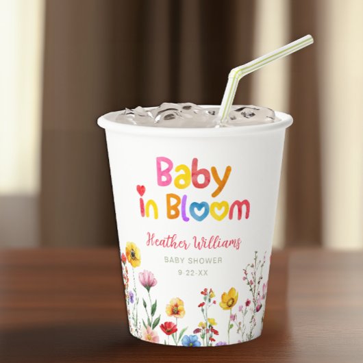 Waterverf Bloemen Baby in Bloom Baby shower Cups Papieren Bekers