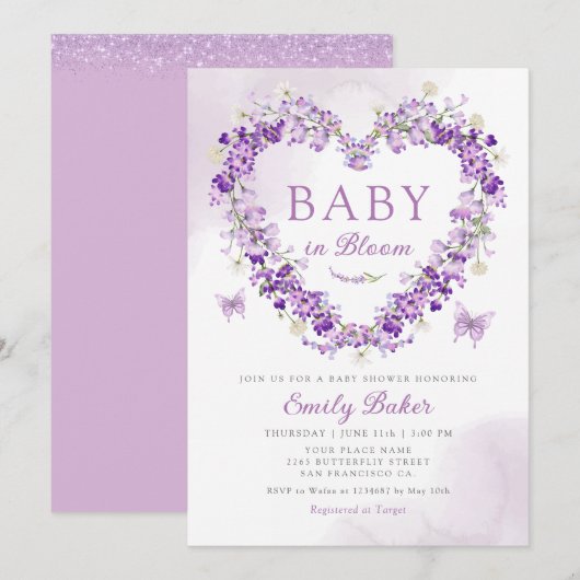 Waterverf Bloemen Baby in Bloom Meisje Baby shower Kaart (Voorkant / Achterkant)