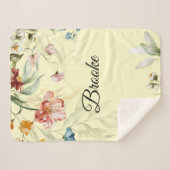 Waterverf bloemen, baby meisje Wieg of kinderwagen Sherpa Deken (Voorkant (horizontaal))