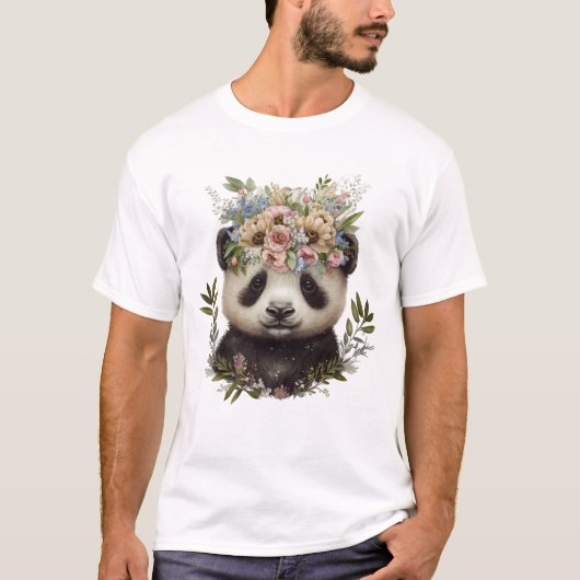 Waterverf Bloemen Baby Panda Schattige T-shirt (Voorkant)