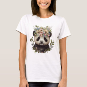 Waterverf Bloemen Baby Panda Schattige T-shirt
