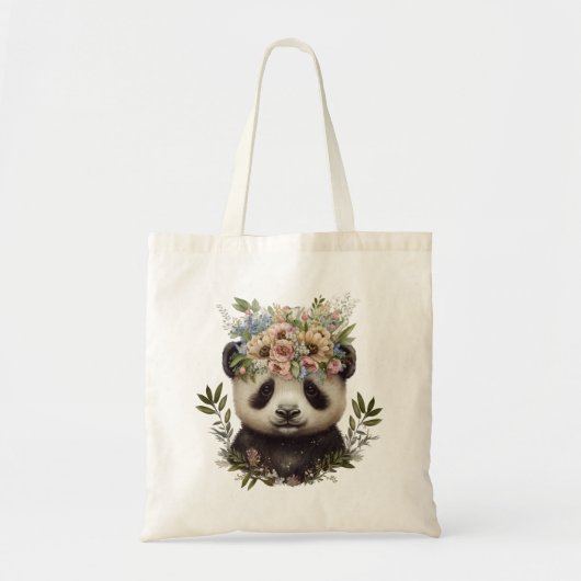 Waterverf Bloemen Baby Panda Schattige Tote Bag (Voorkant)
