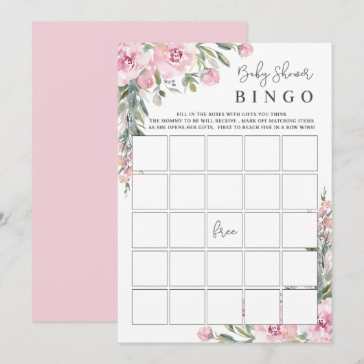 Waterverf Bloemen Baby shower Bingo Game Kaart (Voorkant / Achterkant)