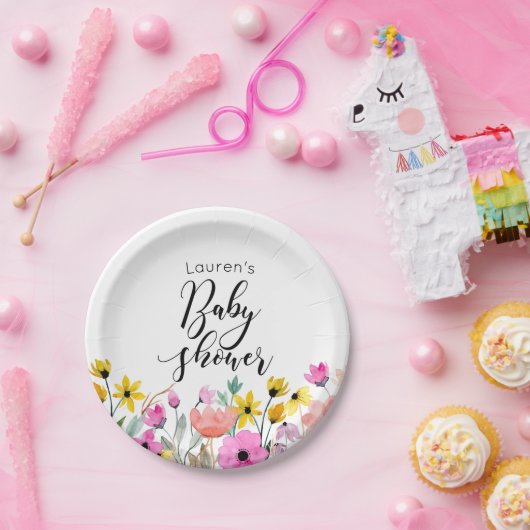 Waterverf bloemen Baby shower Borden papier Papieren Bordje (Feest)