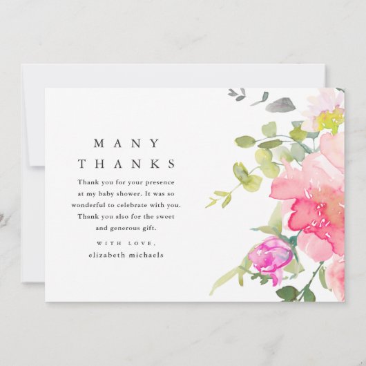 Waterverf Bloemen Baby shower dank u Bedankkaart (Achterkant)