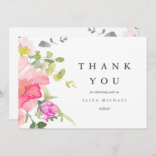 Waterverf Bloemen Baby shower dank u Bedankkaart (Voorkant / Achterkant)