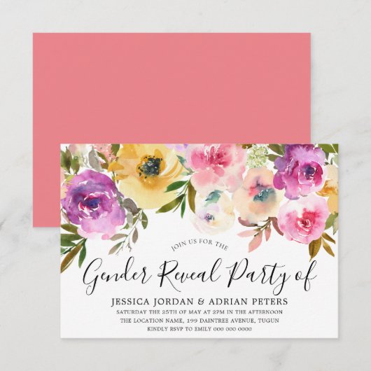 Waterverf bloemen Baby shower Kaart (Voorkant / Achterkant)