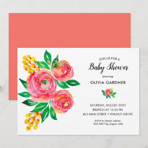 Waterverf Bloemen Baby Shower Kaart