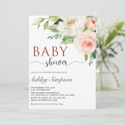  Waterverf Bloemen Baby shower Kaart (Staand voorkant)