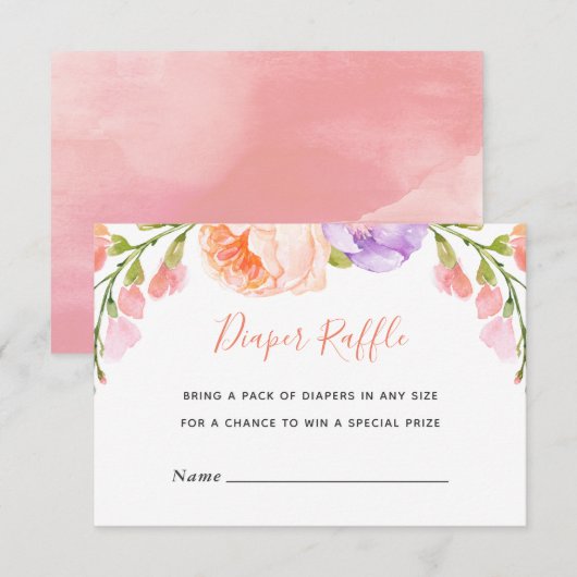 Waterverf Bloemen Baby shower Luier Raffle Kaart (Voorkant / Achterkant)