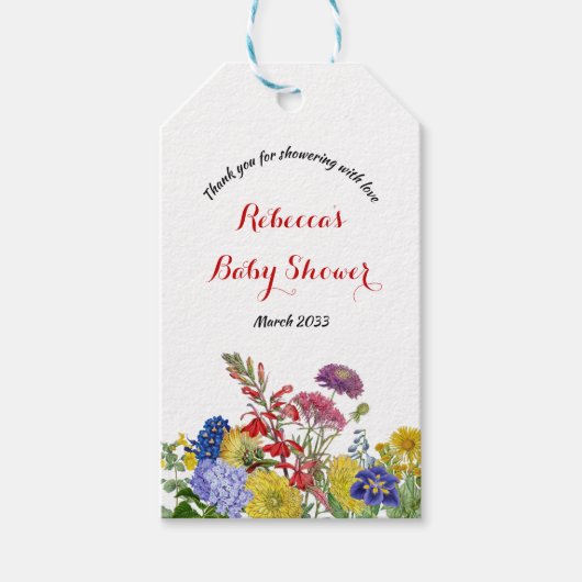Waterverf Bloemen Baby Shower met Wilde Bloemen Cadeaulabel (Voorkant)