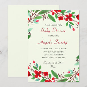 Waterverf Bloemen Baby Shower Uitnodiging