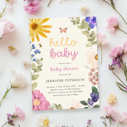  Waterverf Bloemen Baby shower Uitnodiging