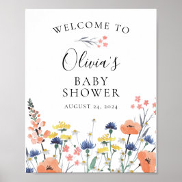 Waterverf bloemen baby shower Welkom Poster