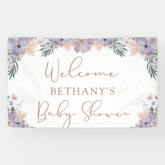 Waterverf Bloemen Baby shower Welkomstbord Spandoek (Horizontaal)