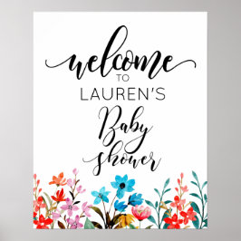 Waterverf bloemen Baby shower WelkomstPoster Poster