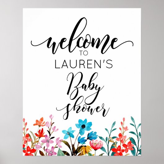 Waterverf bloemen Baby shower WelkomstPoster Poster (Voorkant)