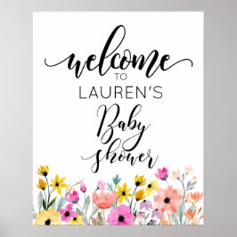 Waterverf bloemen Baby shower WelkomstPoster Poster