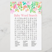 Waterverf bloemen Baby shower Word Search Game (Voorkant)