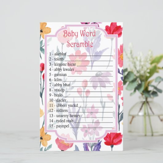 Waterverf bloemen Baby word scramble game (Staand voorkant)