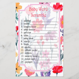 Waterverf bloemen Baby word scramble game